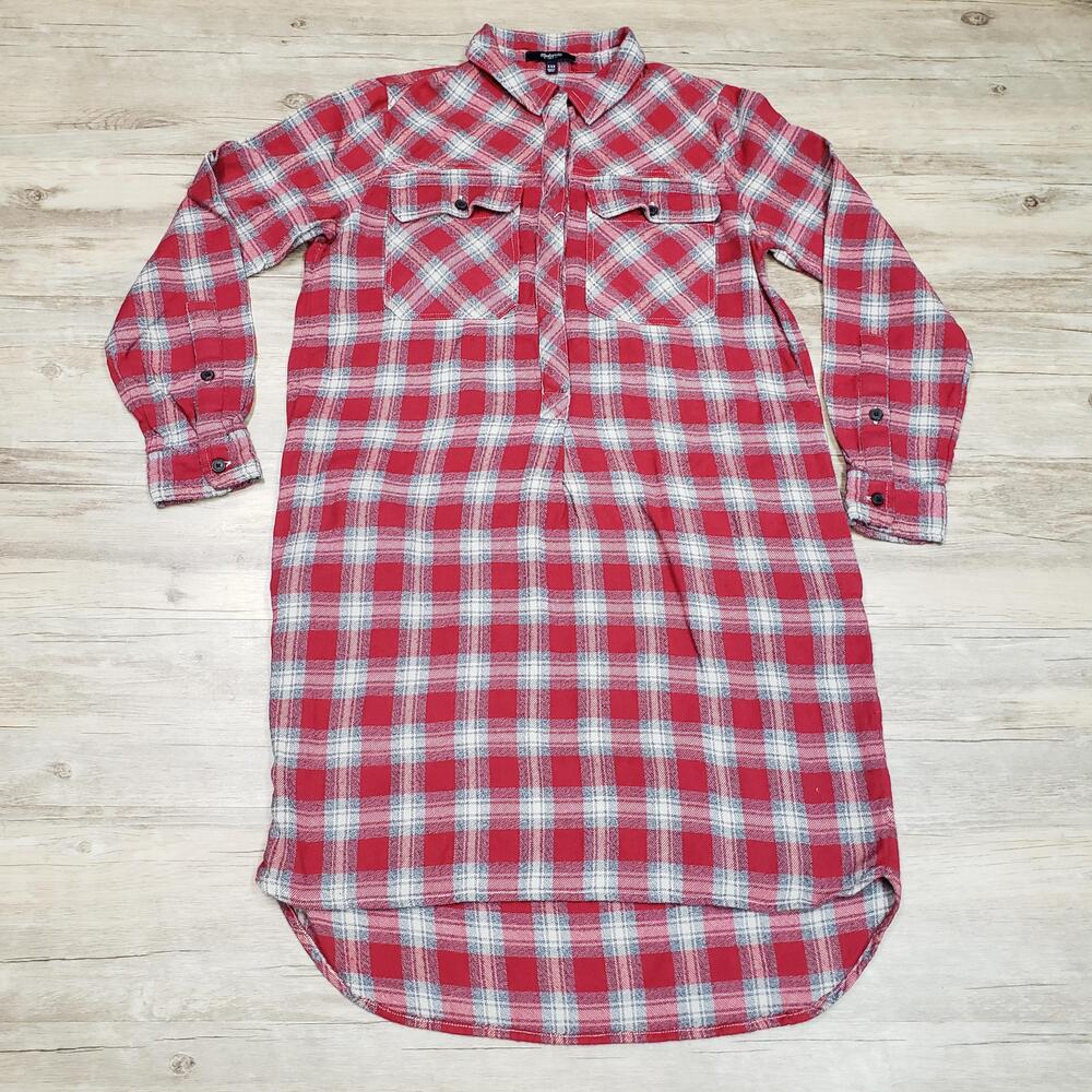 Madewell Shirt Dress Womens XXS Plaid Flannel Popover Long Sleeve Pockets